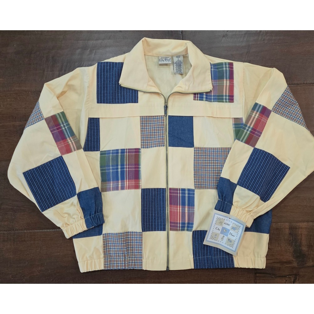 Vtg Boho NWT 80s Cottagecore artzypatchwork zip up jacket yellow plaid SmallP